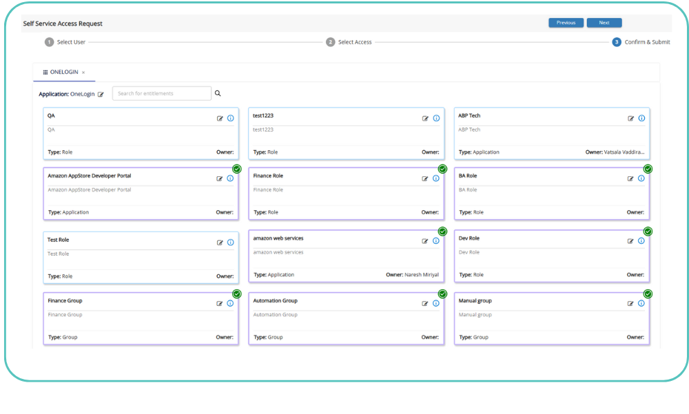 Step 3: Choose the entitlements within applications