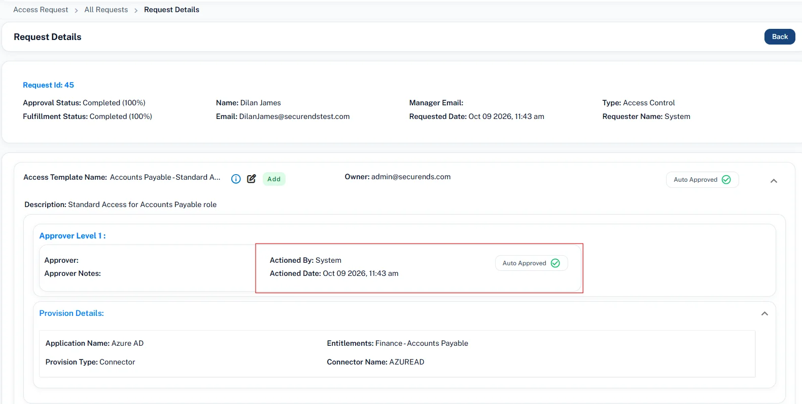 Automatically created and approved joiner access request