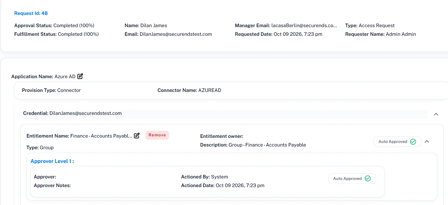 Automatically created and approved access removal request
