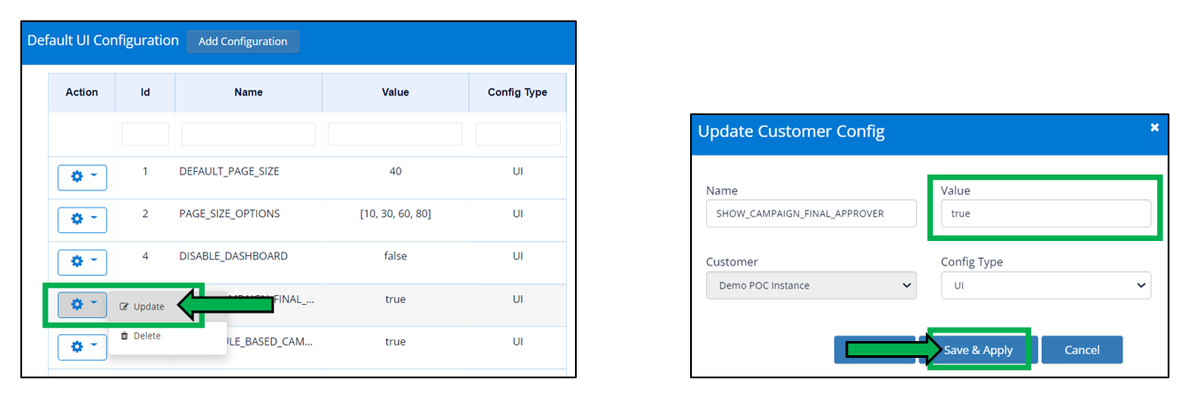 Menu to change Default UI Configuration value