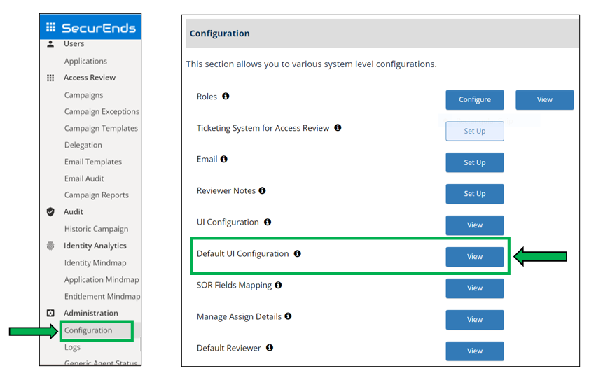 Default UI Configuration Menu Location