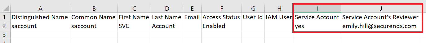 Excel File for Unmatched Service Accounts