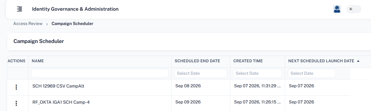 Campaign Scheduler List with Next Scheduled Launch Date