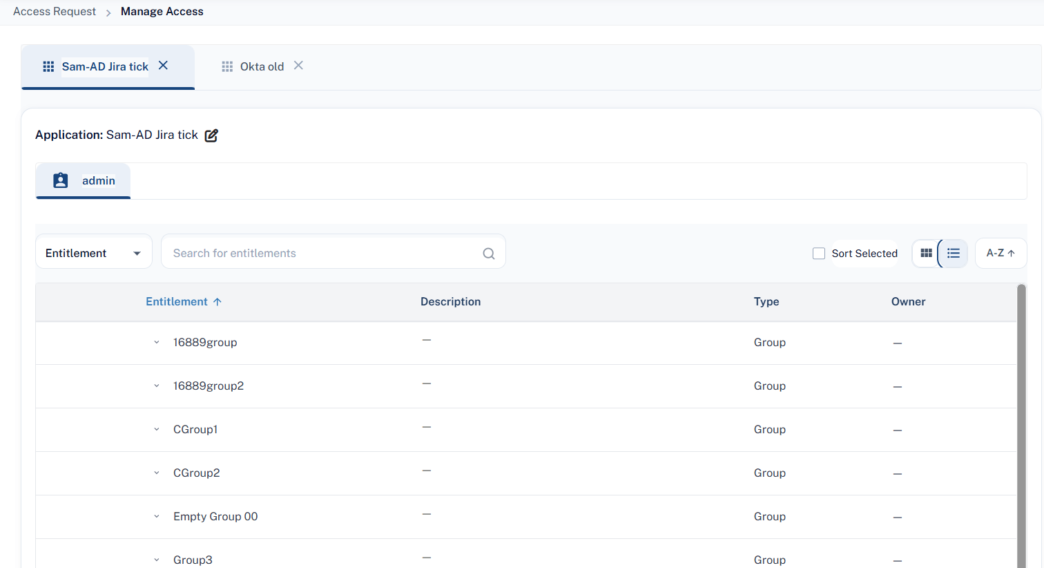 Manage Access Entitlement List View