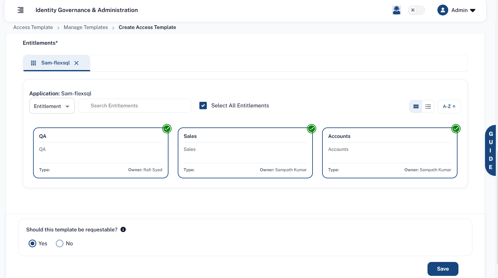 Select All Entitlements in Access Templates